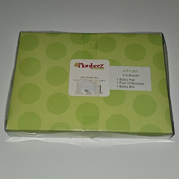 NEW Monkeez & Friends Gift Set Baby 3-6 Months Sock Monkey Hat Booties Bib Lot - Picture 4 of 5